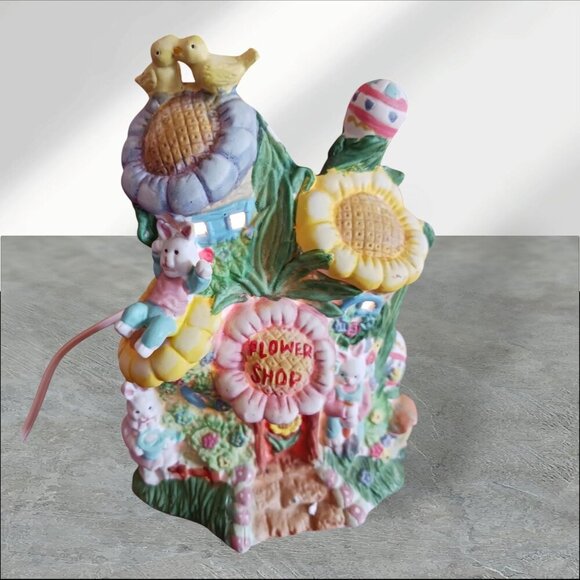 Cottontale Cottage Lighted Porcelain Bunny Flower Shop Figurine - Picture 3 of 9